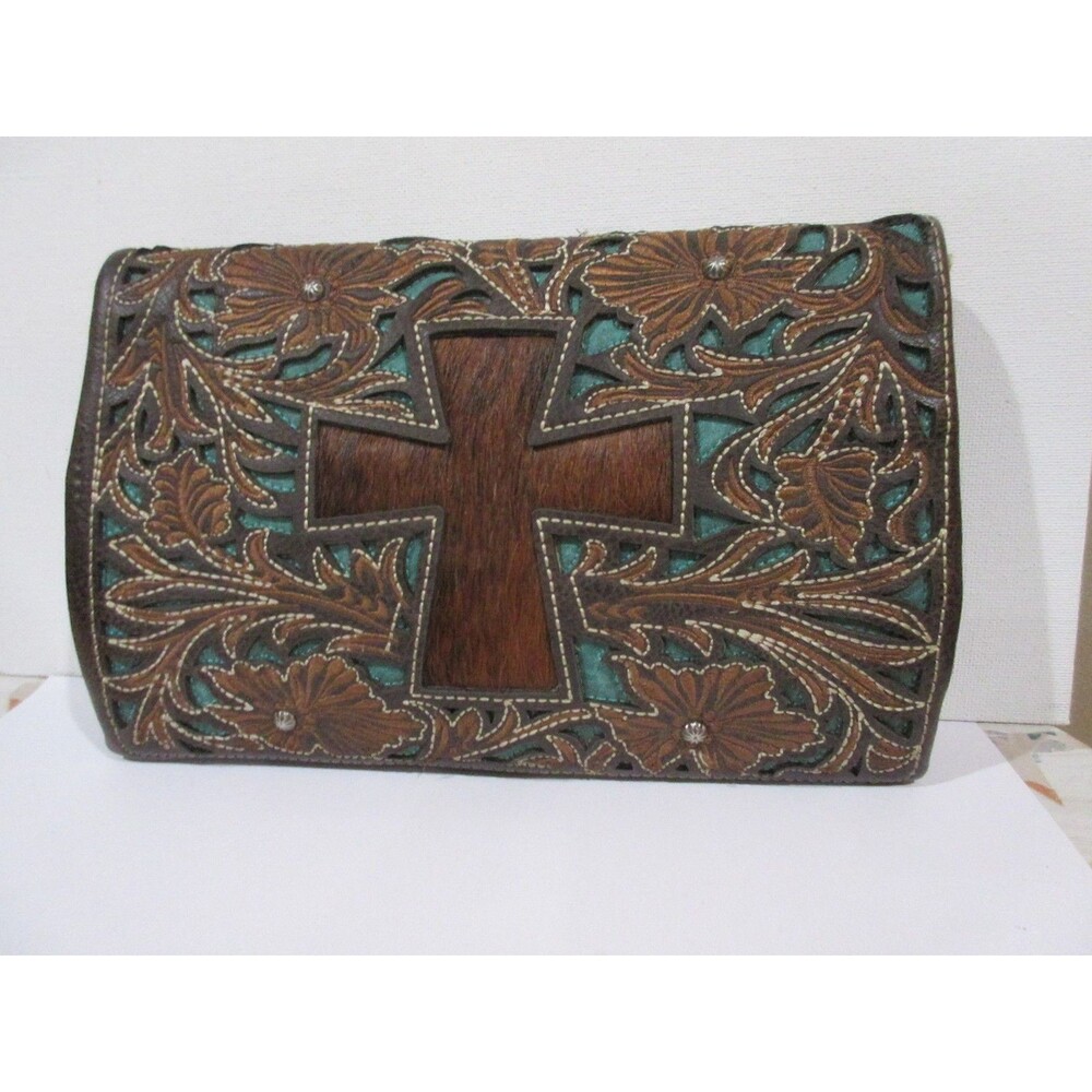 Western Crossbody Wallet Womens PG Collection Tooled PU Leather Cross Horse Hair